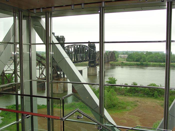 A view of the bridge crossing the Arkansas River