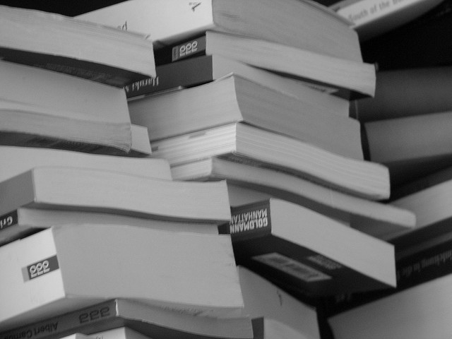 Stack of books in black and white. Photo by Georg Mayer/Flickr