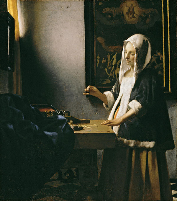 Johannes Vermeer, Woman Holding a Balance, ca. 1664, oil on canvas