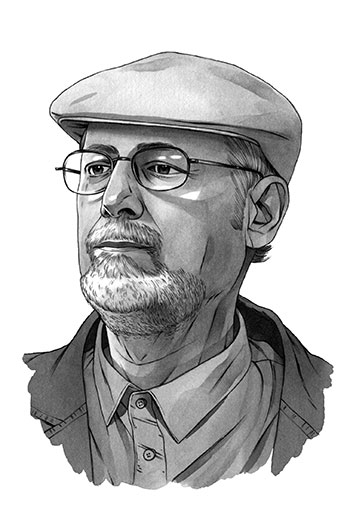 Roberto Fernández Retamar in 2015, illustration by Michael Hoeweler