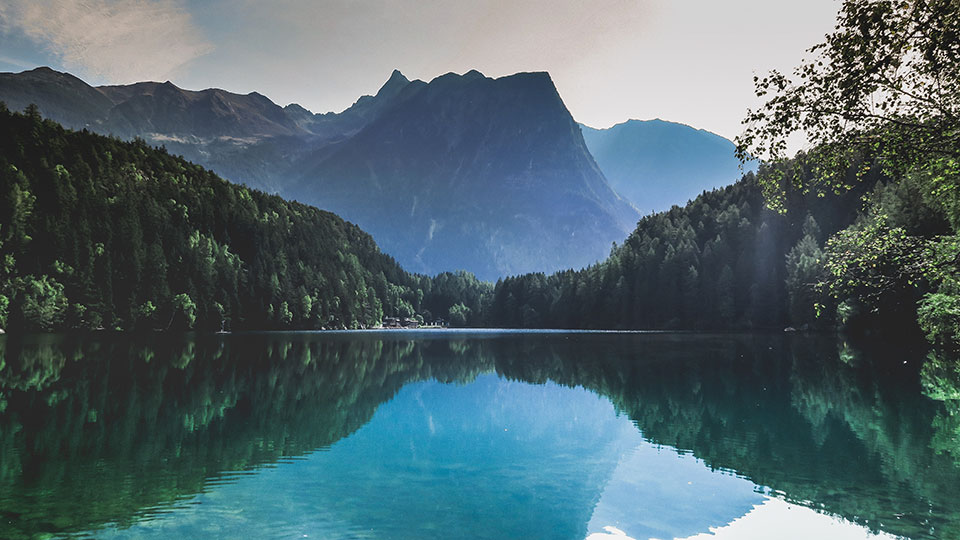 A panoramic shot of Piburger Lake in Austria