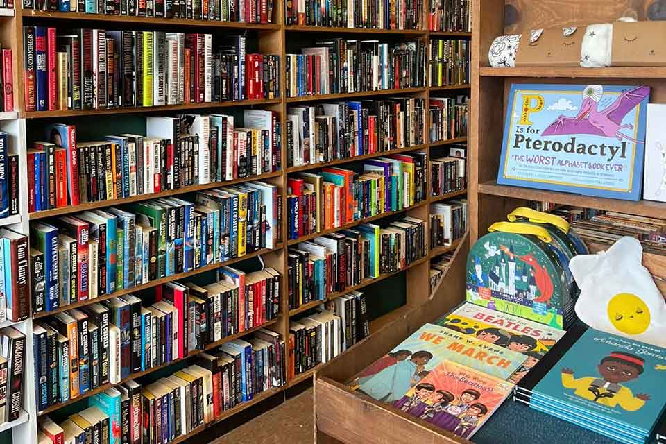 A photograph of the interior of Green Feather books