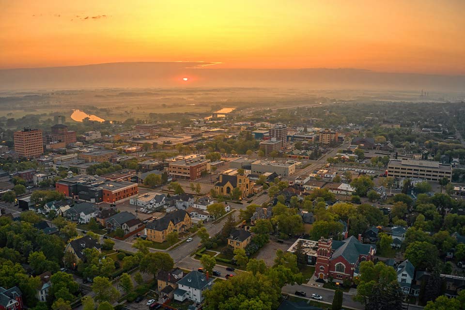 An aerial photograph of Brandon, Manitoba