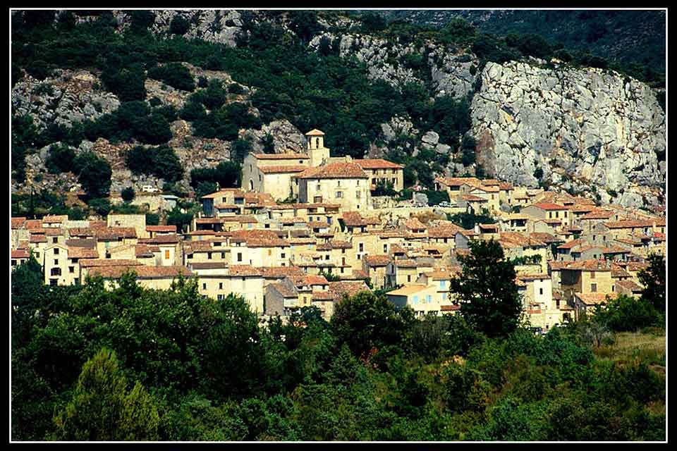 A photograph of a town built up on a mountainside