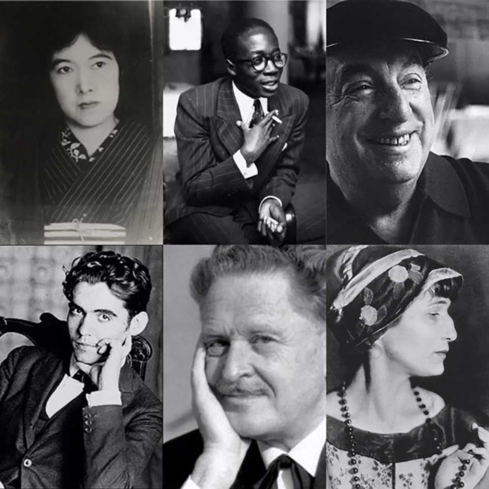 A collage of the six poets discussed below