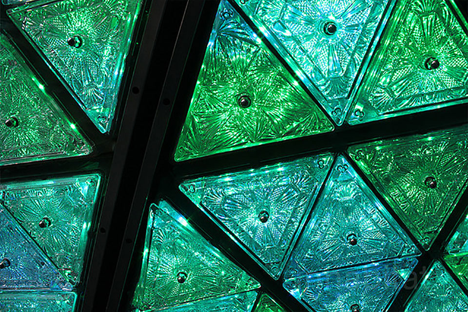 Close up of a stained glass New Year's ball