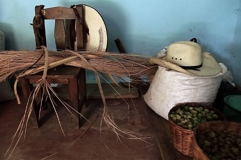 A photograph of a work station for a hat maker