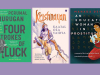 The covers to Perumal Murugan's Four Strokes of Luck, Kaajal Oza Vaidya's Krishnayan, and Manada Devi's An Educated Woman in Prostitution