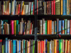 Colorful books on a bookshelf