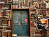 Books crowd the entrance to a building in Italy