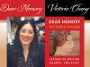 A photograph of Victoria Chang juxtaposed by the cover to her book Dear Memory