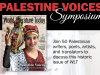 The cover to the Summer issue of WLT with copy advertising the upcoming Palestine Voices symposium. Additional text reads 'Join 50 Palestinian writers, poets, artists and translators to discuss this historic issue of WLT