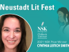 A photograph of Cynthia Leitich Smith inset with the Neustadt Lit Festival logo