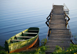 Boat sitting at a dock