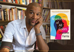 A photograph of Dewaine Farria with the cover to the book Revolution of All Colors