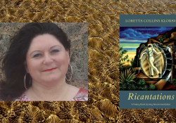 Loretta Klobah juxtaposed with the cover to her book Ricantations