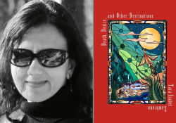 A photograph of Tara Isabel Zambrano juxtaposed with the cover to her book Death, Desire, and Other Destinations