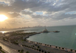 A shot of the Kuwait City skyline from the air