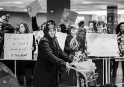 An immigrant in the Dulles International Airpot, Jan. 28, 2017. 