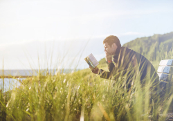 Man reading on a bench