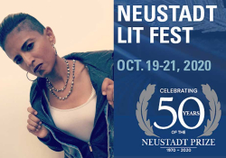 A photograph of Sonia Patel juxtaposed with the logo for the 2020 Neustadt Lit Fest