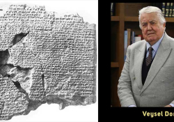 A photograph of the Kadesh peace treaty juxtaposed with a photo of Veysel Donbaz