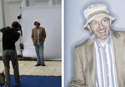 Chris Close photographing authors at the Edinburgh Book Festival