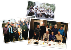 A collage showing three photos of members of the International Association of Crime Writers over five decades