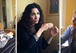 Left to Right: Laleh Khadivi, Sholeh Wolpé, and Persis Karim joined around Karim’s kitchen table to discuss the literature of Iranian Americans.